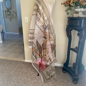 Floral Boho dupatta shawl Scarf Beige, Pink & Olive new